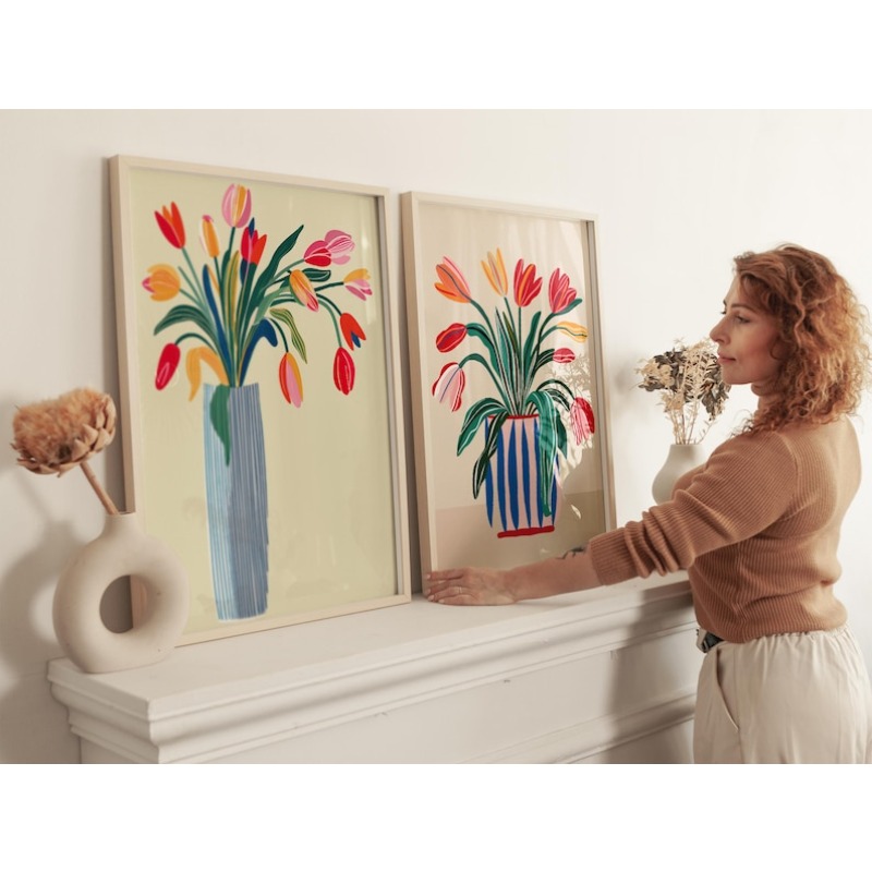 2pcs Tulip Flowers Canvas Wall - Art Craft Vase review and price